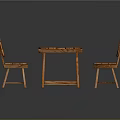 Rustic Wooden Furniture Set With Rectangular Table And Two Long Benches 3d model
