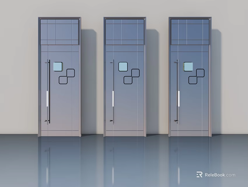 Three Modern Swing Doors With Glass Panels And Metal Handles For Interior Use 3d model 