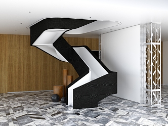 Modern villa building revolving staircase interior staircase solid wood metal revolving staircase combination 3d model