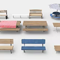 Outdoor Garden Furniture Collection Featuring Wooden Benches Picnic Tables And Umbrella Seating