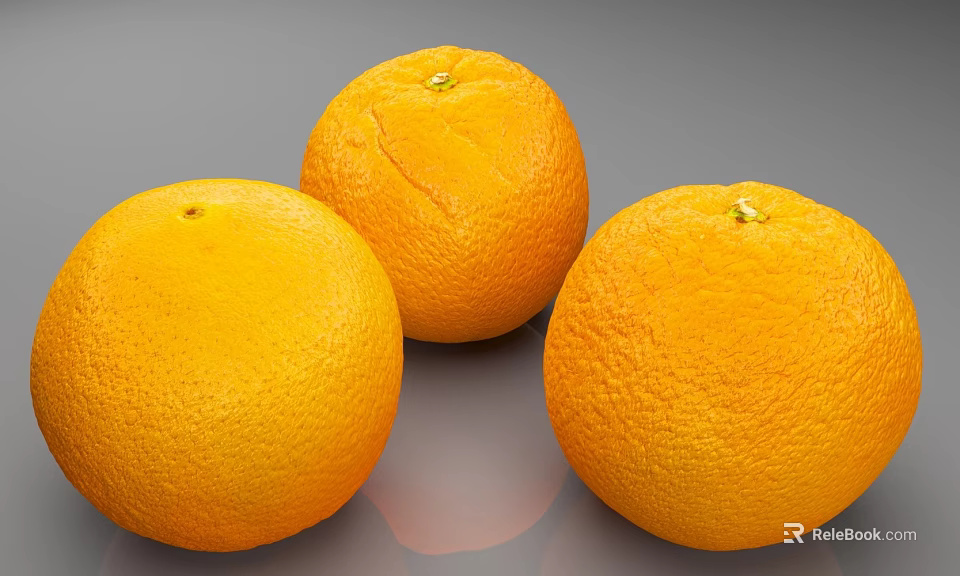 Three Fresh Ripe Oranges With Bright Yellow Skin And Smooth Texture 3d model 