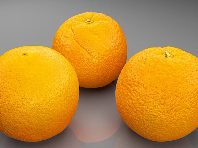 Three Fresh Ripe Oranges With Bright Yellow Skin And Smooth Texture 3d model