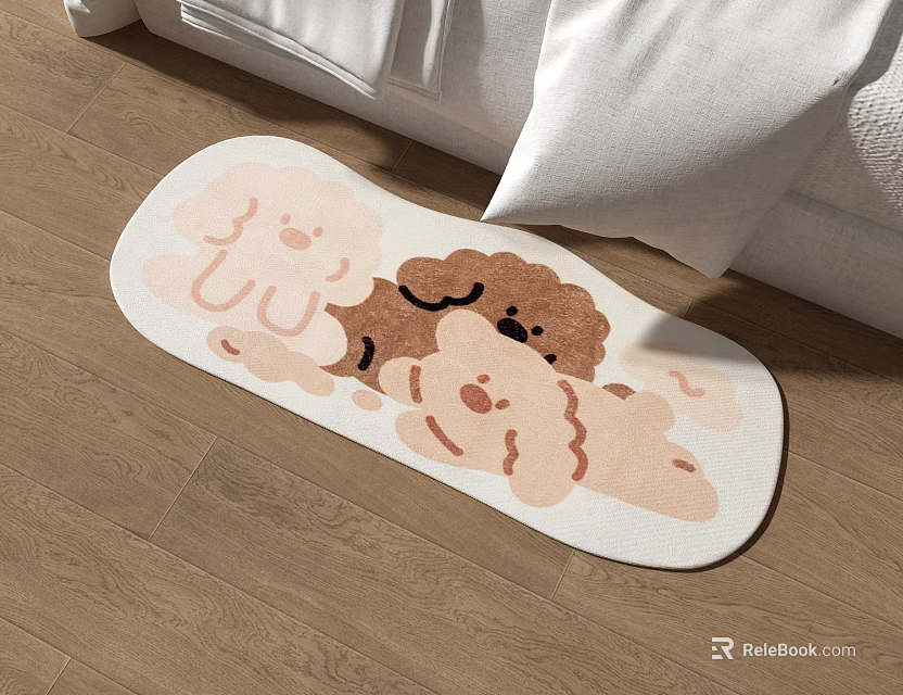 Cute Puppy Pattern Shaped Carpet For Living Room With Wooden Floor And Sofa 3d model 