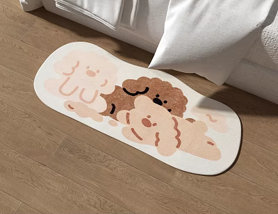 Cute Puppy Pattern Shaped Carpet For Living Room With Wooden Floor And Sofa 3d model