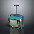 Vintage Teal Computer Monitor With Retro Design Antenna And Control Buttons