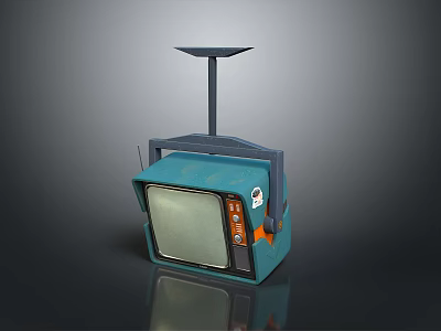 Vintage Teal Computer Monitor With Retro Design Antenna And Control Buttons 3d model
