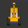 Cartoon Yellow Crane Toy Vehicle With Cab Boom Hook And Black Wheels