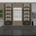 Elegant Modern Specialty Store With Wooden Display Cabinets Bottled Products And Mountain Artwork