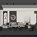 Modern Living Room Interior Design With Track Lighting Beige Sofa Round Mirror And Geometric Rug