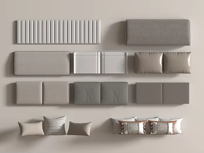 Modern Neutral Bedroom Bedding With Upholstered Headboards Decorative Pillows And Striped Cushions 3d model