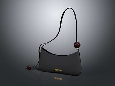 Gray JACQUEMUS Handbag With Black Strap And Red Decorative Ball Terminal Label 3d model