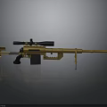 Golden Sniper Rifle with Scope Long Barrel Bipod on Gray Background with Reflection
