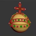 Golden Crown Shaped Decorative Ornament Set With Cross And Pearl Accents