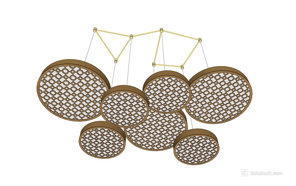 Elegant Brown Gold Chandelier with Multiple Circular Cutout Pattern Shades 3d model