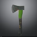 Rusty Metal Blade Axe With Green Handle And Metal Connection Part
