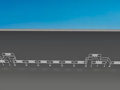 Metal Railings With Horizontal Bars And Modern Design In Outdoor Blue Sky Setting 3d model