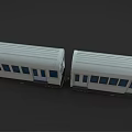 White Connected Train Carriages With Multiple Windows Doors And Yellow Black Bottom Stripes 3d model