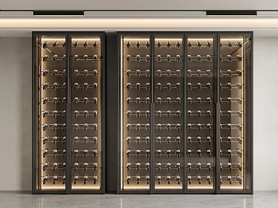 Modern Wine Cabinet With Glass Doors Interior Lighting And Wine Bottle Storage 3d model