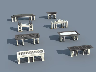 Entrance Gate Designs With Various Roof Structures Columns and Decorative Elements 3d model