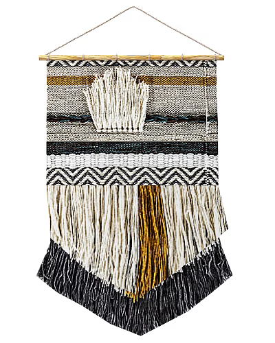 Woven Striped Chevron Pattern Wall Decor With Beige Black Gold Tassels 3d model