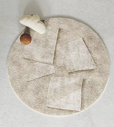 Modern Round Rug In Neutral Beige With Woven Texture And Square Cutout Radial Design 3d model