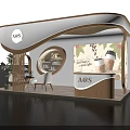 Modern Exhibition Booth Design With A&S Logo Coffee Cup Graphic Wooden Counter And Plant