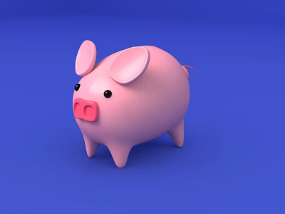 3D Rendered Cute Pink Piggy Bank With Big Ears On Blue Background 3d model