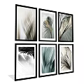 Six Plant Paintings With Various Leaf Art In Black Frames And Neutral Tones
