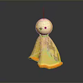 Small Green Plant Next To Yellow Chicken Doll With Red Bow On Dark Surface