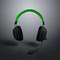 Computer Gaming Headphones With Black Ear Cups Green Headband And Microphone