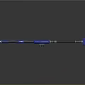 Blue Mechanical Tool With Sickle Shaped Blade And Long Metallic Rod