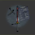 Tactical Assault Rifle With Red Black Yellow Design Barrel Magazines And Blueprints