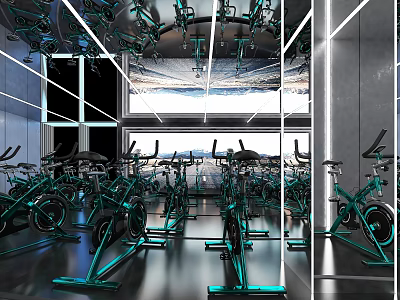 Modern Fitness Gym With Spin Bikes Spacious Workout Space And Bright Windows 3d model