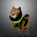 Orange Shiba Inu Puppy Figurine With Green Collar And Open Mouth On Dark Background