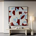 Abstract Geometric Painting On Wall With Console Table Open Book Camera And Floor Lamp 3d model