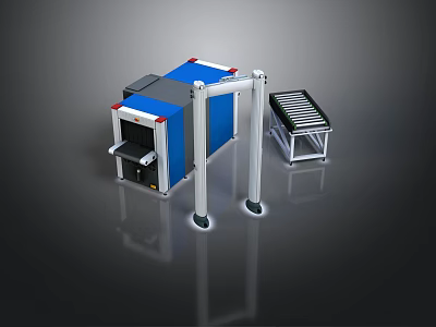 Modern Blue Security Screening Gate With Metal Frame And Conveyor Belt 3d model