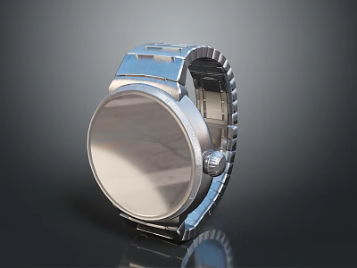 Sleek Silver Watch Design With Metal Strap And Round Polished Dial 3d model