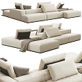 Beige Sectional Sofa With Modular Design Plush Pillows And Cozy Blanket 3d model