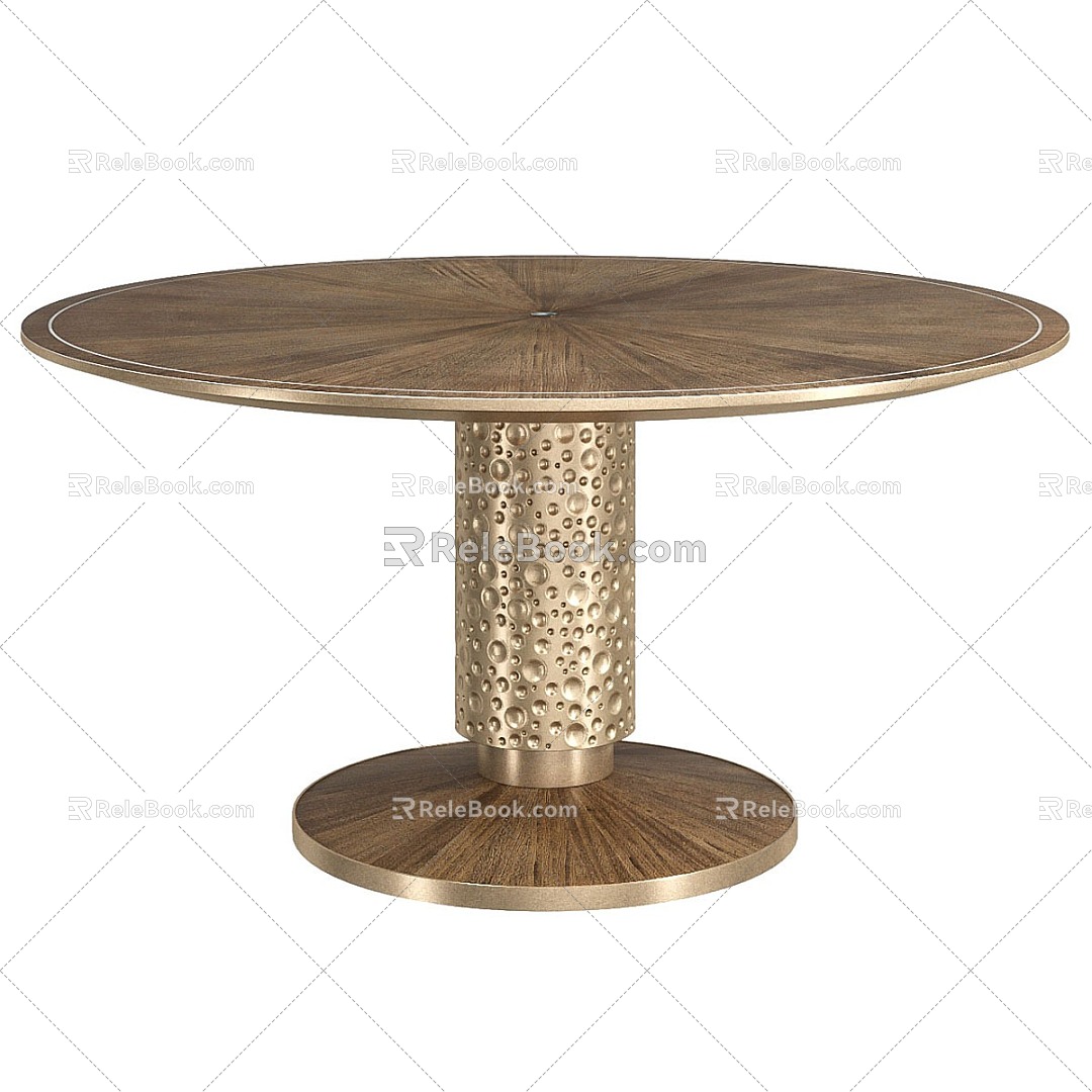 Modern Light Luxury Round Wooden Metal Dining Table 3d model