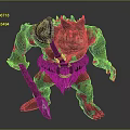 Fierce Green Skinned Fantasy Monster With Spiked Armor Battle Axe And Blood Stains