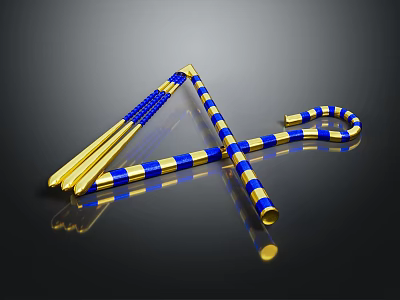 Decorative Weapon With Gold Blue Stripes Elongated Scepter Shiny Reflective Finish 3d model