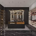 Modern Fashion Store Interior With Hanging Clothes Shoe Shelves And Central Counter