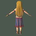 Fantasy Blonde Girl With Unicorn Horn Wearing White Red Trimmed Top And Blue Skirt