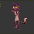 Anthropomorphic Cat Character With Yellow Eyes Brown Body White Tail Tip In 3D Standing Pose