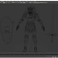Game and Movie Armored Character With Blue Cloak Shield and Sword