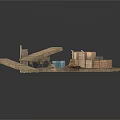 Wooden Dock Structure With Planks Crates And Floating Platform Sections