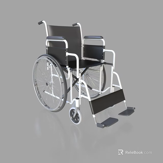 Standard Manual Wheelchair With Black Seat White Frame Large Wheels And Footrests 3d model 