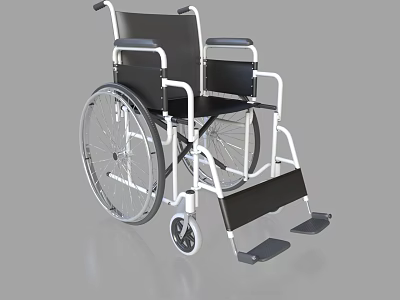 Standard Manual Wheelchair With Black Seat White Frame Large Wheels And Footrests 3d model