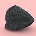 Black Ribbed Knitted Hat with Soft Texture on Pink Background 3d model