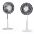 Two Modern Electric Fans with Round Grille and White Stand for Home Use